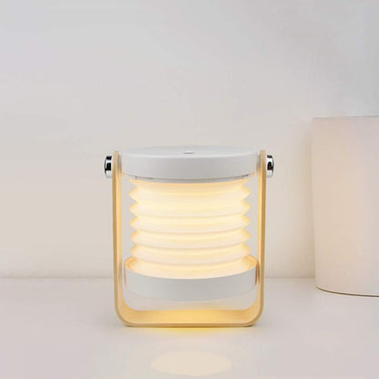 4-In-1 Foldable Table Lamp, USB Retractable LED Light, Wooden Handle Portable Lantern and Flashlight, Touch Control Dimmable 3 Level Brightness Night Light for Reading, Outdoor Camping (White)